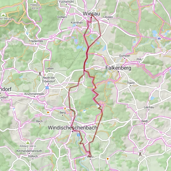 Map miniature of "Gravel Route to Bernstein" cycling inspiration in Oberpfalz, Germany. Generated by Tarmacs.app cycling route planner