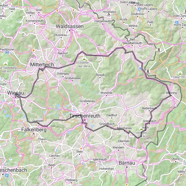 Map miniature of "Mystic Road Adventure" cycling inspiration in Oberpfalz, Germany. Generated by Tarmacs.app cycling route planner