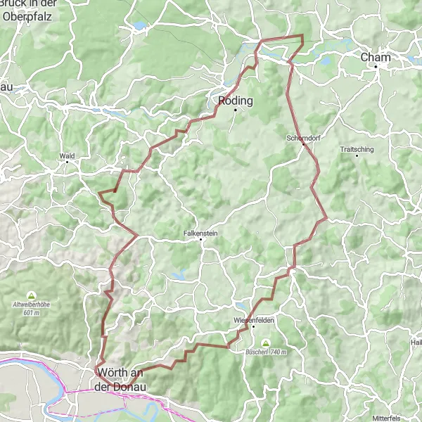 Karten-Miniaturansicht der Radinspiration "Rundtour durch Hügel und Täler" in Oberpfalz, Germany. Erstellt vom Tarmacs.app-Routenplaner für Radtouren