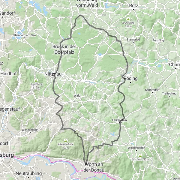 Karten-Miniaturansicht der Radinspiration "Hügeliges Abenteuer entlang Oberpfalz" in Oberpfalz, Germany. Erstellt vom Tarmacs.app-Routenplaner für Radtouren