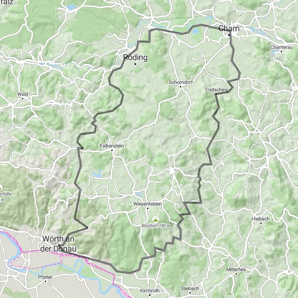 Karten-Miniaturansicht der Radinspiration "Tour durch die malerische Landschaft" in Oberpfalz, Germany. Erstellt vom Tarmacs.app-Routenplaner für Radtouren