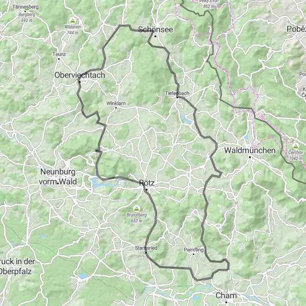 Map miniature of "Medieval Journey" cycling inspiration in Oberpfalz, Germany. Generated by Tarmacs.app cycling route planner