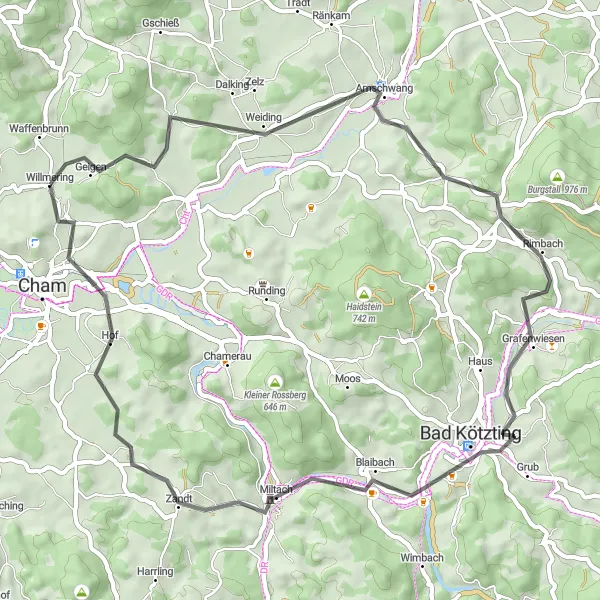 Map miniature of "Zifling Adventure" cycling inspiration in Oberpfalz, Germany. Generated by Tarmacs.app cycling route planner