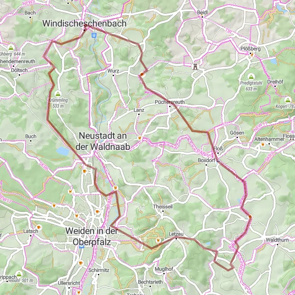 Map miniature of "Off-Road Adventure Loop" cycling inspiration in Oberpfalz, Germany. Generated by Tarmacs.app cycling route planner