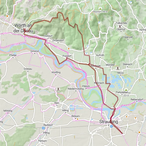 Karten-Miniaturansicht der Radinspiration "Gravel-Abenteuer Donau" in Oberpfalz, Germany. Erstellt vom Tarmacs.app-Routenplaner für Radtouren
