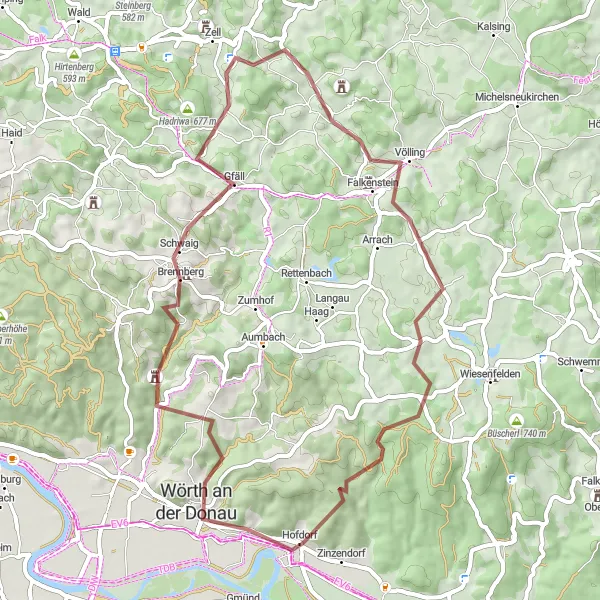 Karten-Miniaturansicht der Radinspiration "Gravel Route durch das Donautal" in Oberpfalz, Germany. Erstellt vom Tarmacs.app-Routenplaner für Radtouren
