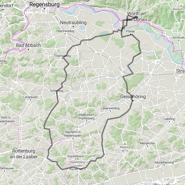 Map miniature of "Danube Castle Loop" cycling inspiration in Oberpfalz, Germany. Generated by Tarmacs.app cycling route planner