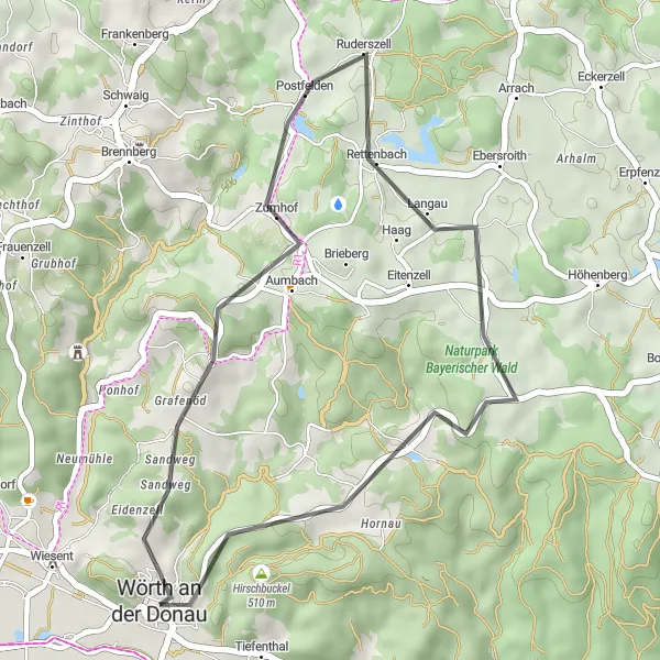 Karten-Miniaturansicht der Radinspiration "Kurze Radtour durch idyllische Dörfer" in Oberpfalz, Germany. Erstellt vom Tarmacs.app-Routenplaner für Radtouren