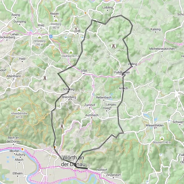 Karten-Miniaturansicht der Radinspiration "Fahrradtour entlang der Donau" in Oberpfalz, Germany. Erstellt vom Tarmacs.app-Routenplaner für Radtouren