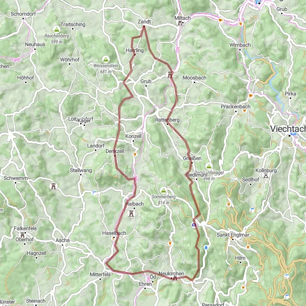 Karten-Miniaturansicht der Radinspiration "Gravel-Abenteuer durch den Bayerischen Wald" in Oberpfalz, Germany. Erstellt vom Tarmacs.app-Routenplaner für Radtouren