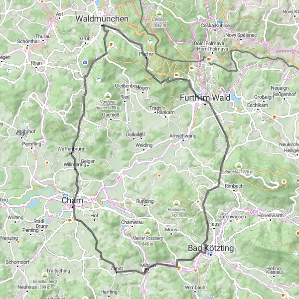 Map miniature of "Fantastic Road Tour" cycling inspiration in Oberpfalz, Germany. Generated by Tarmacs.app cycling route planner