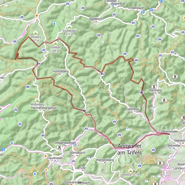 Karten-Miniaturansicht der Radinspiration "Anspruchsvolle Gravel-Tour durch die Pfalz" in Rheinhessen-Pfalz, Germany. Erstellt vom Tarmacs.app-Routenplaner für Radtouren