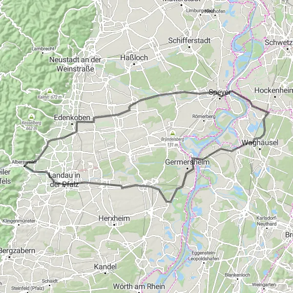 Map miniature of "Ringelsberg Loop: A Road Cycling Adventure" cycling inspiration in Rheinhessen-Pfalz, Germany. Generated by Tarmacs.app cycling route planner