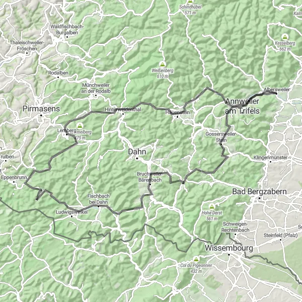 Karten-Miniaturansicht der Radinspiration "Weinberge und Berglandschaften per Rad erkunden" in Rheinhessen-Pfalz, Germany. Erstellt vom Tarmacs.app-Routenplaner für Radtouren