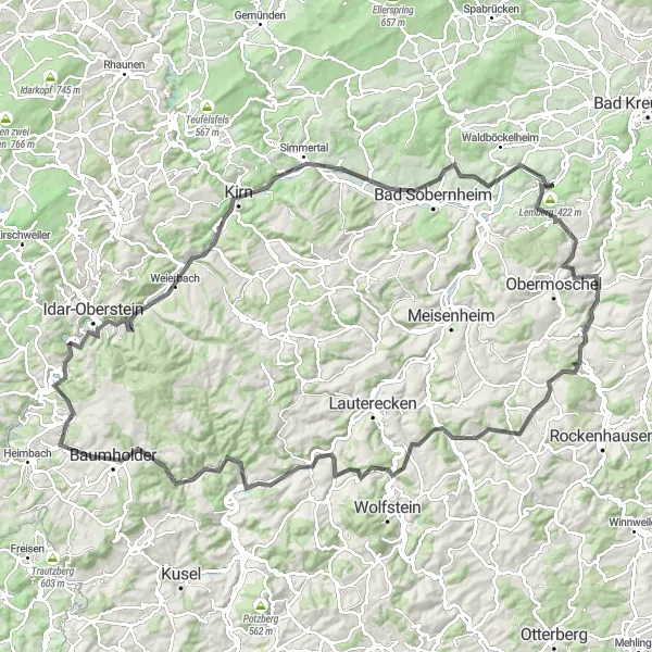 Map miniature of "Epic Cycling Adventure: Bayerfeld-Steckweiler to Seelberg" cycling inspiration in Rheinhessen-Pfalz, Germany. Generated by Tarmacs.app cycling route planner