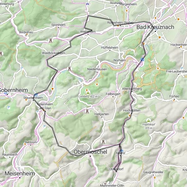 Map miniature of "The Road Explorer" cycling inspiration in Rheinhessen-Pfalz, Germany. Generated by Tarmacs.app cycling route planner