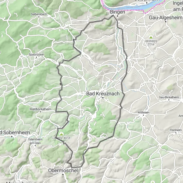 Map miniature of "Rolling Hills Road Trip" cycling inspiration in Rheinhessen-Pfalz, Germany. Generated by Tarmacs.app cycling route planner