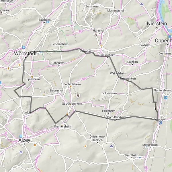 Karten-Miniaturansicht der Radinspiration "Rheinhessen Rundweg" in Rheinhessen-Pfalz, Germany. Erstellt vom Tarmacs.app-Routenplaner für Radtouren