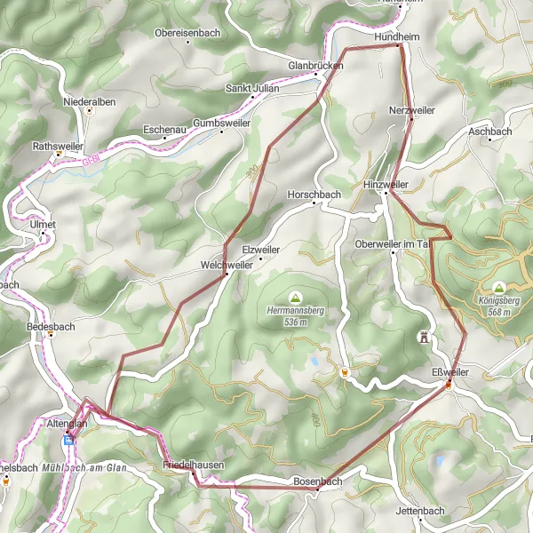 Karten-Miniaturansicht der Radinspiration "Gravel-Abenteuer durch die Natur" in Rheinhessen-Pfalz, Germany. Erstellt vom Tarmacs.app-Routenplaner für Radtouren