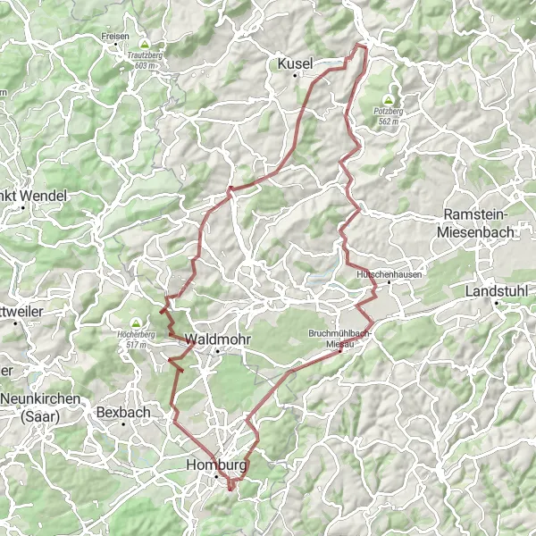 Karten-Miniaturansicht der Radinspiration "Rundtour um Altenglan über 83 km" in Rheinhessen-Pfalz, Germany. Erstellt vom Tarmacs.app-Routenplaner für Radtouren