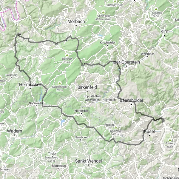 Karten-Miniaturansicht der Radinspiration "Die Herausforderung der Hügel: Eine epische Tour durch Rheinhessen-Pfalz" in Rheinhessen-Pfalz, Germany. Erstellt vom Tarmacs.app-Routenplaner für Radtouren