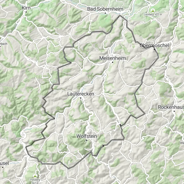 Map miniature of "The Scenic Beauty of Rheinhessen-Pfalz" cycling inspiration in Rheinhessen-Pfalz, Germany. Generated by Tarmacs.app cycling route planner