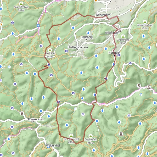 Karten-Miniaturansicht der Radinspiration "Gravelroute um Altleiningen" in Rheinhessen-Pfalz, Germany. Erstellt vom Tarmacs.app-Routenplaner für Radtouren