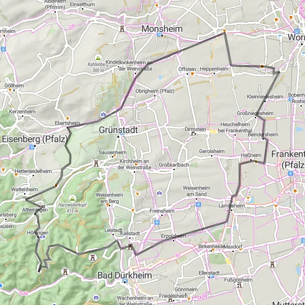 Karten-Miniaturansicht der Radinspiration "Radeln um Altleiningen" in Rheinhessen-Pfalz, Germany. Erstellt vom Tarmacs.app-Routenplaner für Radtouren