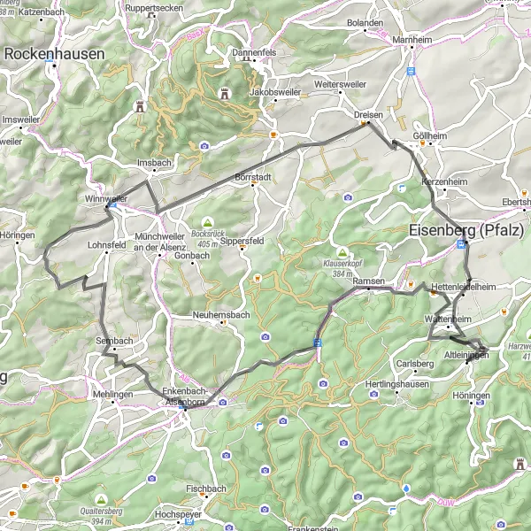 Karten-Miniaturansicht der Radinspiration "Straßenroute durch Rheinhessen-Pfalz" in Rheinhessen-Pfalz, Germany. Erstellt vom Tarmacs.app-Routenplaner für Radtouren