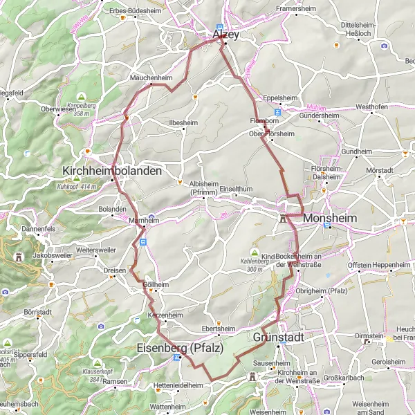 Karten-Miniaturansicht der Radinspiration "Entdeckung von Rheinhessen: Gravel-Tour von Alzey" in Rheinhessen-Pfalz, Germany. Erstellt vom Tarmacs.app-Routenplaner für Radtouren