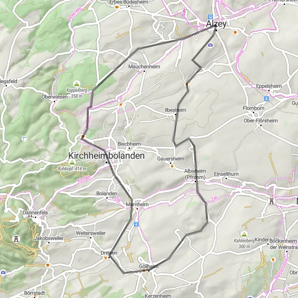 Map miniature of "Discover the Charm of Rheinhessen" cycling inspiration in Rheinhessen-Pfalz, Germany. Generated by Tarmacs.app cycling route planner