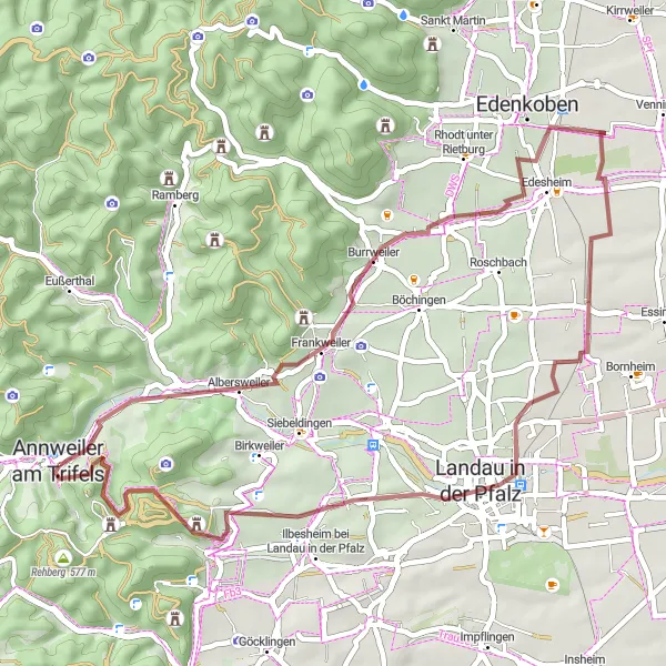 Karten-Miniaturansicht der Radinspiration "Rundfahrt Annweiler und Umgebung" in Rheinhessen-Pfalz, Germany. Erstellt vom Tarmacs.app-Routenplaner für Radtouren