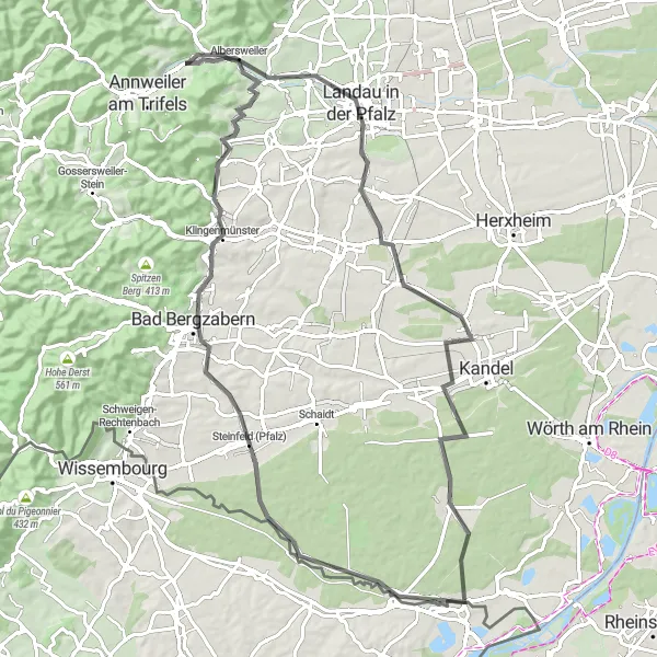 Karten-Miniaturansicht der Radinspiration "Runde Tour entlang historischer Orte" in Rheinhessen-Pfalz, Germany. Erstellt vom Tarmacs.app-Routenplaner für Radtouren