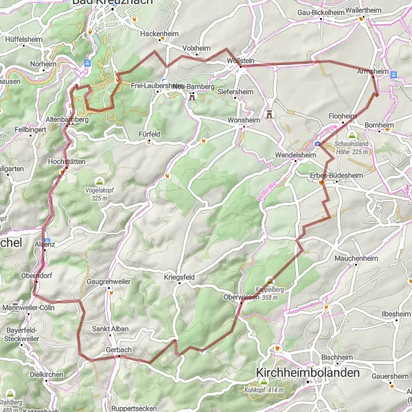 Karten-Miniaturansicht der Radinspiration "Graveltour von Flonheim nach Armsheim" in Rheinhessen-Pfalz, Germany. Erstellt vom Tarmacs.app-Routenplaner für Radtouren