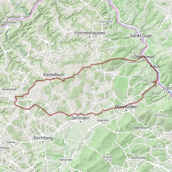 Map miniature of "The Gravel Adventure" cycling inspiration in Rheinhessen-Pfalz, Germany. Generated by Tarmacs.app cycling route planner
