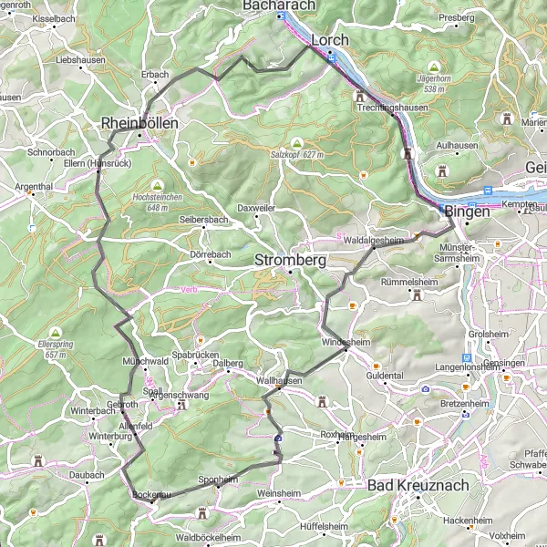 Karten-Miniaturansicht der Radinspiration "Rundweg von Bacharach nach Lorch und zurück" in Rheinhessen-Pfalz, Germany. Erstellt vom Tarmacs.app-Routenplaner für Radtouren