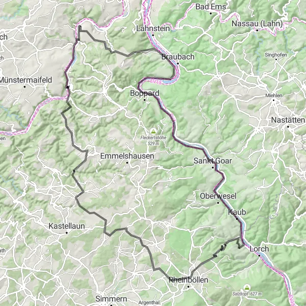 Map miniature of "The Rhine Valley Escape" cycling inspiration in Rheinhessen-Pfalz, Germany. Generated by Tarmacs.app cycling route planner