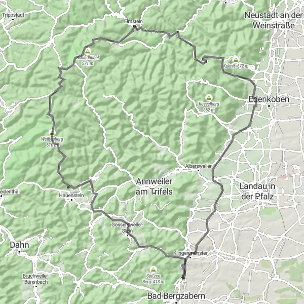 Karten-Miniaturansicht der Radinspiration "Hügeliges Pfälzer Highlight" in Rheinhessen-Pfalz, Germany. Erstellt vom Tarmacs.app-Routenplaner für Radtouren