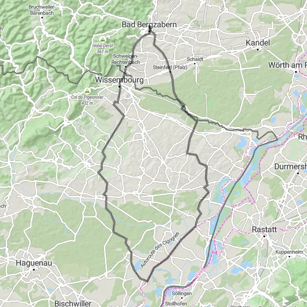 Map miniature of "The Palatine Loop" cycling inspiration in Rheinhessen-Pfalz, Germany. Generated by Tarmacs.app cycling route planner