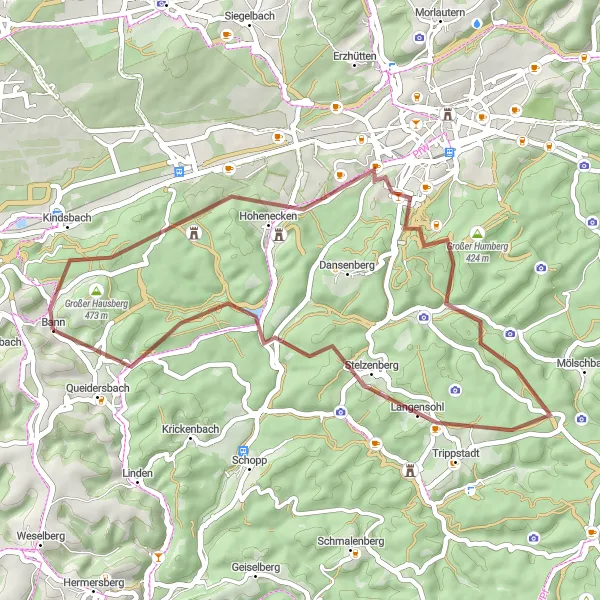 Karten-Miniaturansicht der Radinspiration "Rundtour ab Bann durch den Pfälzer Wald" in Rheinhessen-Pfalz, Germany. Erstellt vom Tarmacs.app-Routenplaner für Radtouren
