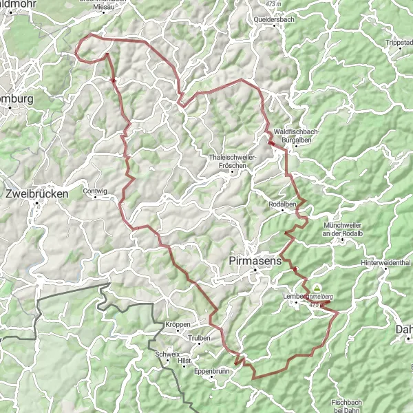 Map miniature of "Bechhofen to Vinningen Loop" cycling inspiration in Rheinhessen-Pfalz, Germany. Generated by Tarmacs.app cycling route planner