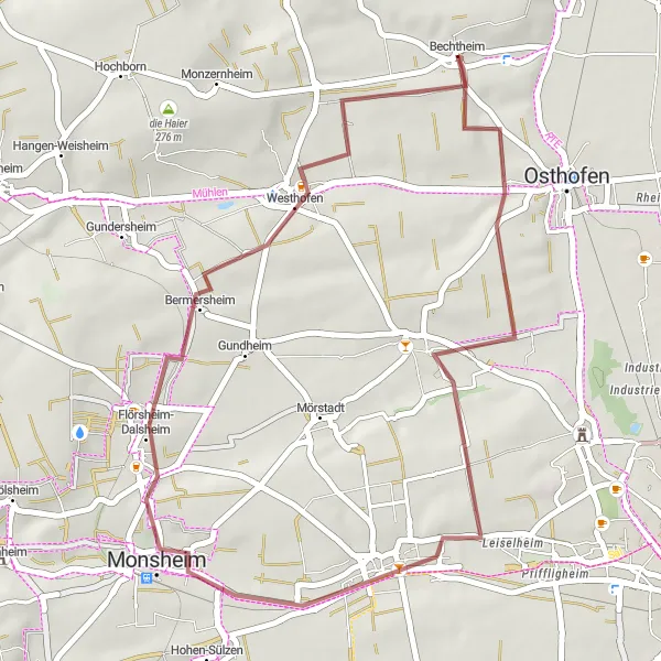 Map miniature of "Rheinhessen-Pfalz Short Gravel Loop" cycling inspiration in Rheinhessen-Pfalz, Germany. Generated by Tarmacs.app cycling route planner