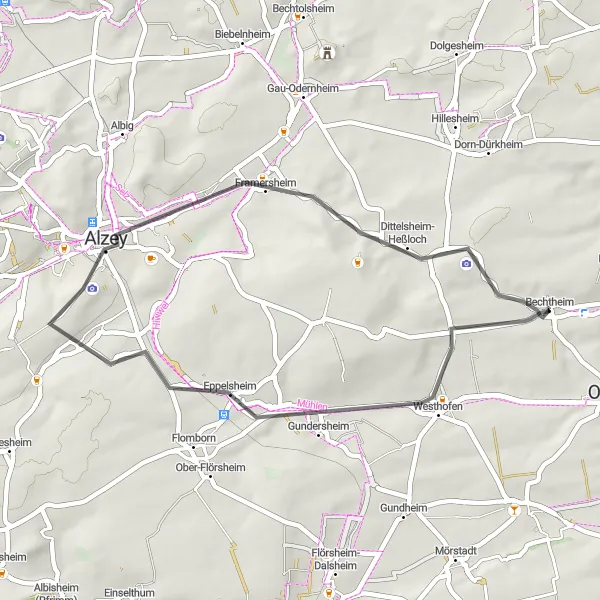 Map miniature of "Majestic Castle Loop" cycling inspiration in Rheinhessen-Pfalz, Germany. Generated by Tarmacs.app cycling route planner