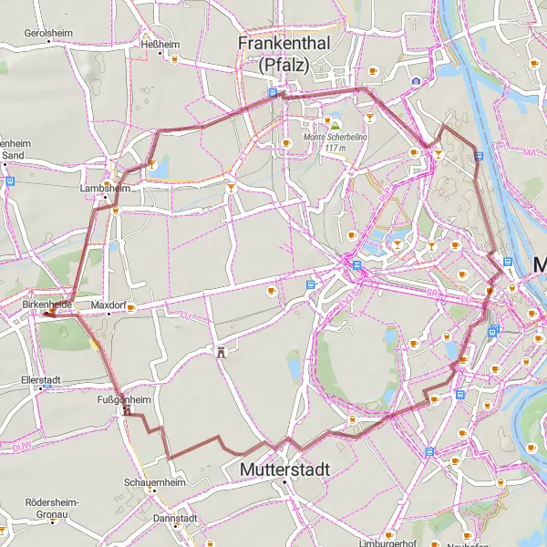 Map miniature of "Historical Tour" cycling inspiration in Rheinhessen-Pfalz, Germany. Generated by Tarmacs.app cycling route planner