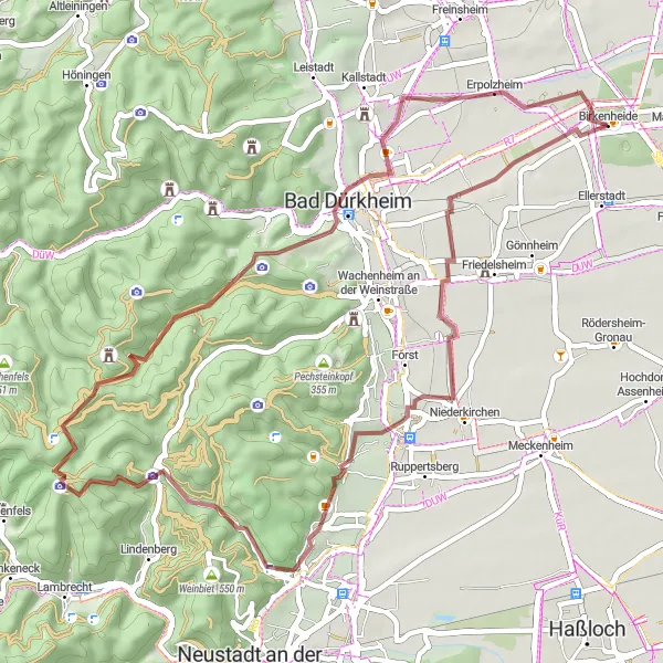 Map miniature of "Wine Country Exploration" cycling inspiration in Rheinhessen-Pfalz, Germany. Generated by Tarmacs.app cycling route planner