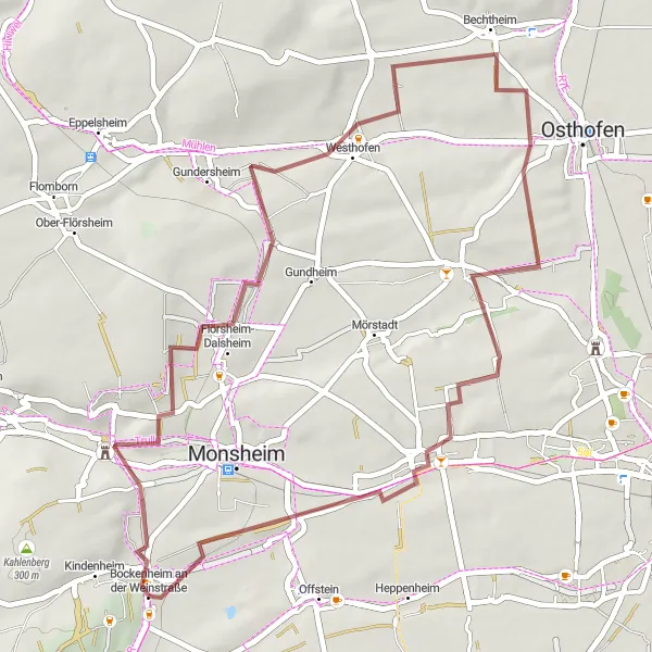 Map miniature of "Wachenheim to Pfeddersheim Gravel Cycling Route" cycling inspiration in Rheinhessen-Pfalz, Germany. Generated by Tarmacs.app cycling route planner