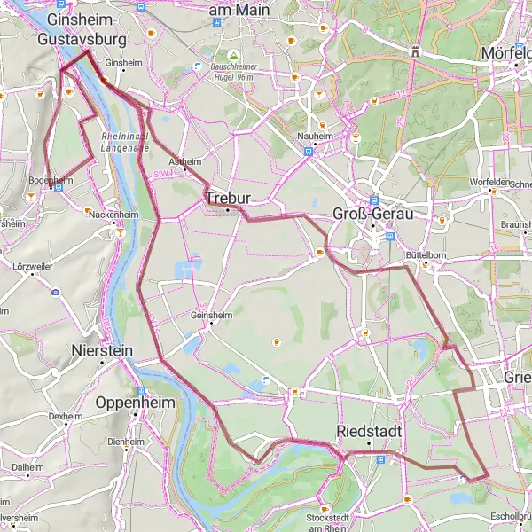 Map miniature of "Rhein-Main Gravel" cycling inspiration in Rheinhessen-Pfalz, Germany. Generated by Tarmacs.app cycling route planner