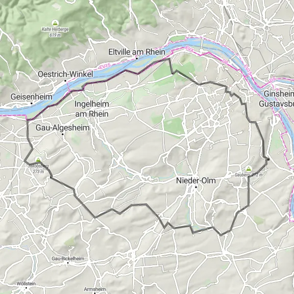 Karten-Miniaturansicht der Radinspiration "Die Weinberge von Rheinhessen entdecken" in Rheinhessen-Pfalz, Germany. Erstellt vom Tarmacs.app-Routenplaner für Radtouren