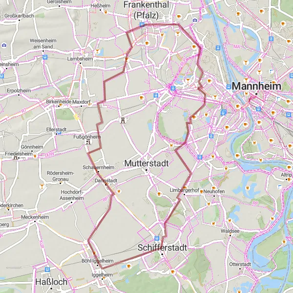Karten-Miniaturansicht der Radinspiration "Pfalz Rundweg" in Rheinhessen-Pfalz, Germany. Erstellt vom Tarmacs.app-Routenplaner für Radtouren
