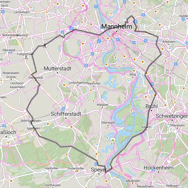 Karten-Miniaturansicht der Radinspiration "Erkundungsreise durch historische Städte" in Rheinhessen-Pfalz, Germany. Erstellt vom Tarmacs.app-Routenplaner für Radtouren